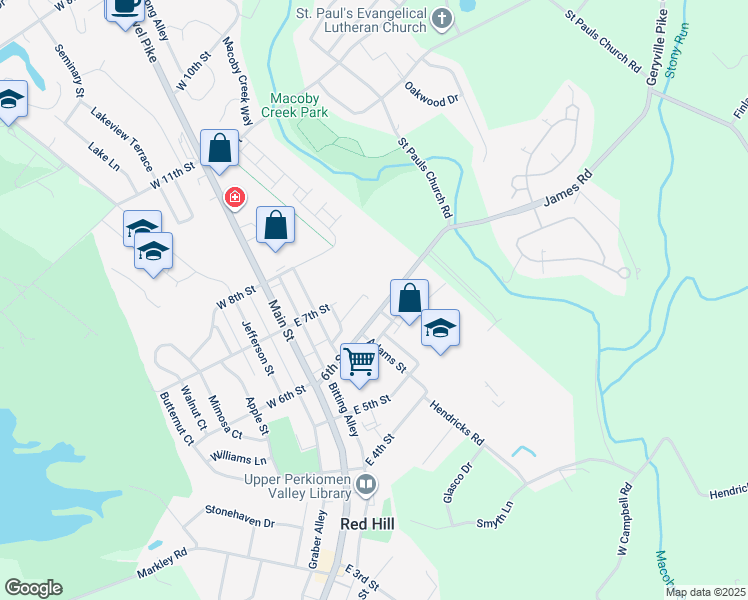 map of restaurants, bars, coffee shops, grocery stores, and more near 324 East 6th Street in Red Hill