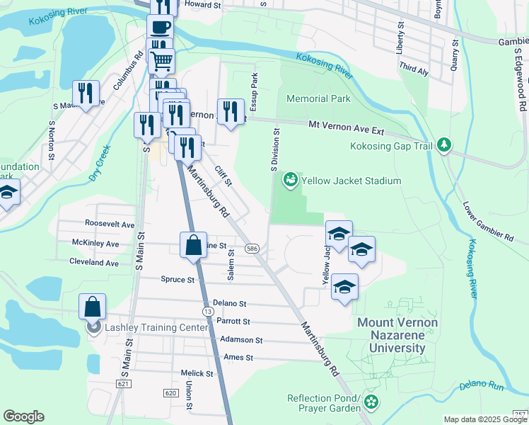 map of restaurants, bars, coffee shops, grocery stores, and more near 899 South Division Street in Mount Vernon