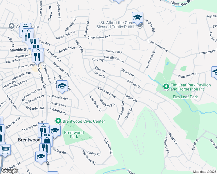 map of restaurants, bars, coffee shops, grocery stores, and more near 3230 Willett Road in Pittsburgh