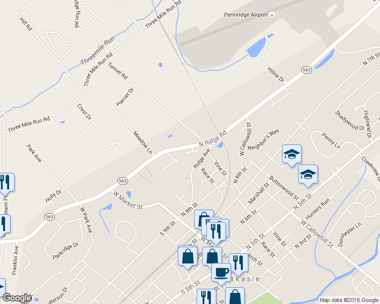 map of restaurants, bars, coffee shops, grocery stores, and more near 247 Ridgeway Court in Perkasie