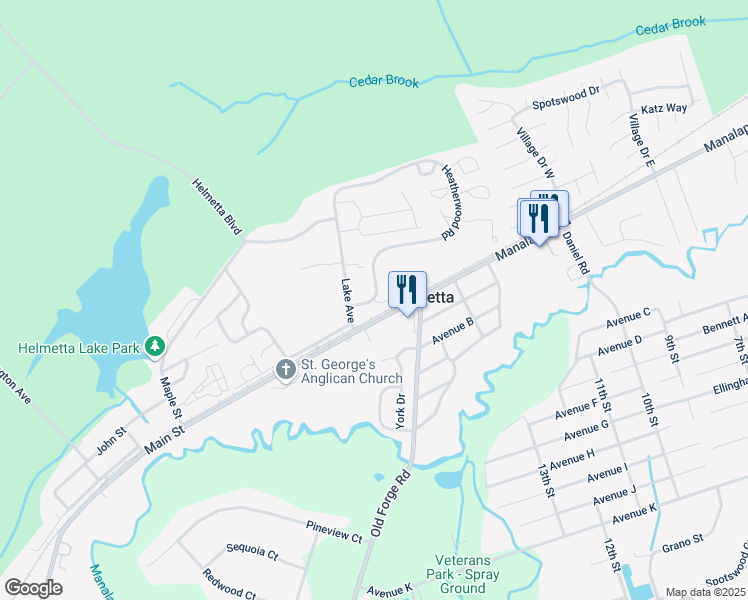 map of restaurants, bars, coffee shops, grocery stores, and more near 101 Raintree Court in Helmetta