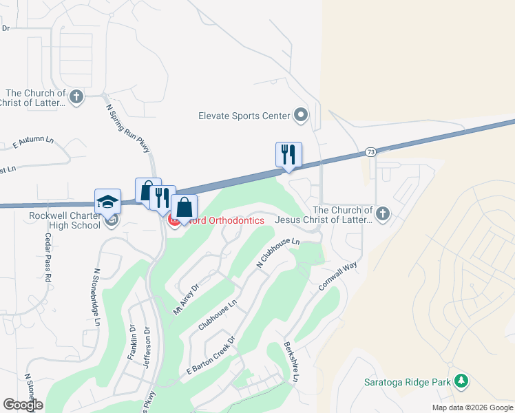 map of restaurants, bars, coffee shops, grocery stores, and more near 9225 North Mount Airey Drive in Eagle Mountain