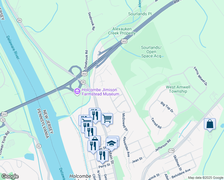 map of restaurants, bars, coffee shops, grocery stores, and more near 266 Holcombe Way in Lambertville