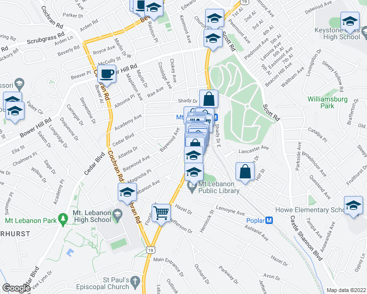 map of restaurants, bars, coffee shops, grocery stores, and more near 688 Florida Avenue in Pittsburgh