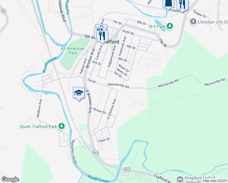 map of restaurants, bars, coffee shops, grocery stores, and more near 158 East Gilmore Avenue in Trafford