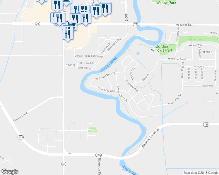 map of restaurants, bars, coffee shops, grocery stores, and more near 606 South Willow Crossing in Lehi