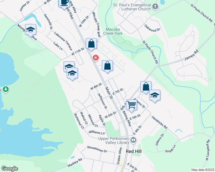 map of restaurants, bars, coffee shops, grocery stores, and more near 720 Main Street in Red Hill