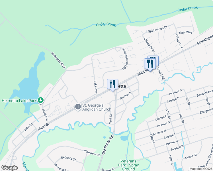 map of restaurants, bars, coffee shops, grocery stores, and more near 101 Raintree Court in Helmetta