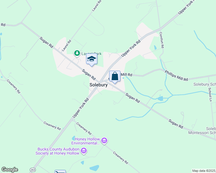 map of restaurants, bars, coffee shops, grocery stores, and more near in Solebury
