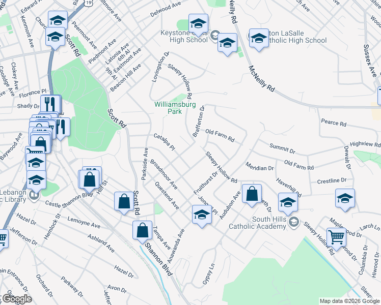 map of restaurants, bars, coffee shops, grocery stores, and more near 277 Catalpa Place in Pittsburgh