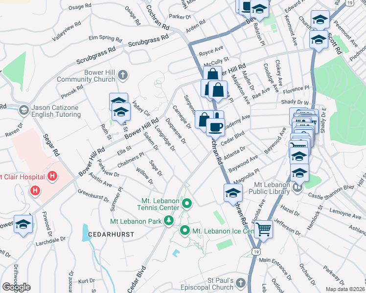 map of restaurants, bars, coffee shops, grocery stores, and more near 478 Duquesne Drive in Pittsburgh
