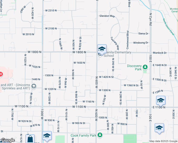 map of restaurants, bars, coffee shops, grocery stores, and more near 731 West 1590 North in Pleasant Grove
