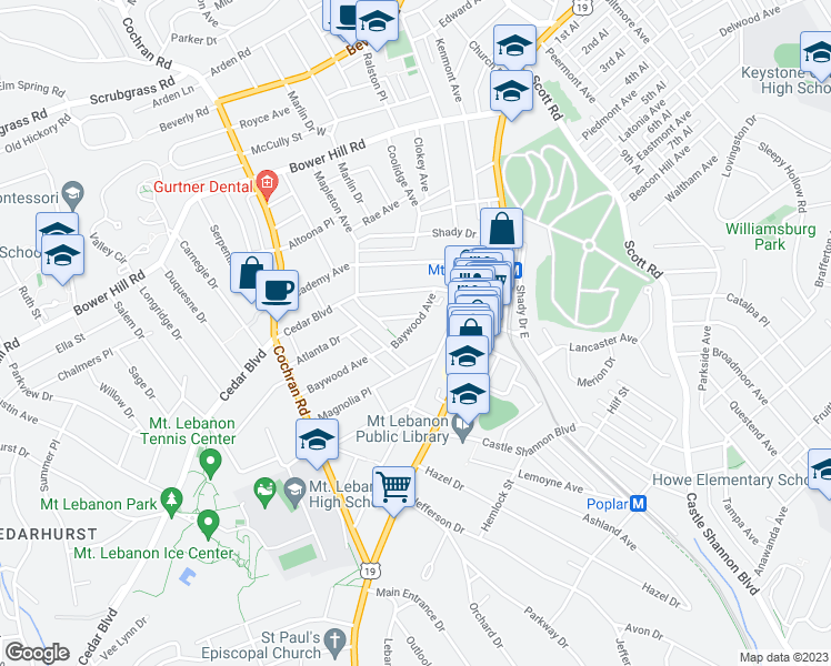map of restaurants, bars, coffee shops, grocery stores, and more near 210 Mabrick Avenue in Pittsburgh