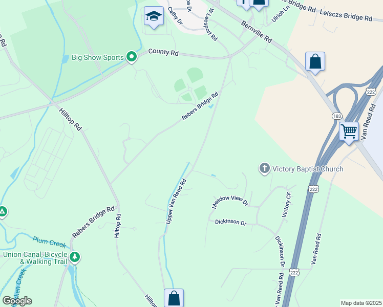 map of restaurants, bars, coffee shops, grocery stores, and more near 1129 Upper Van Reed Rd in Leesport