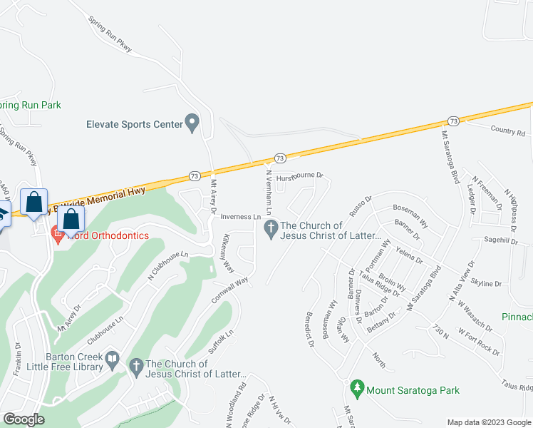 map of restaurants, bars, coffee shops, grocery stores, and more near 9263 North Vernham Lane in Eagle Mountain