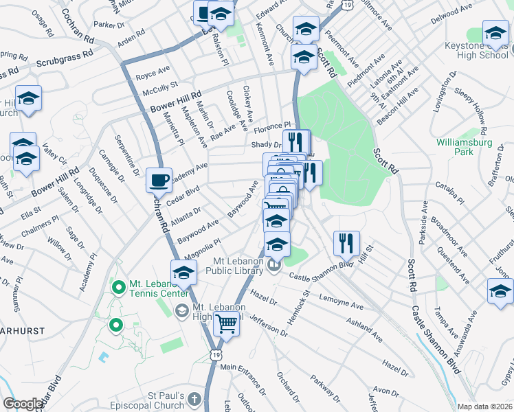 map of restaurants, bars, coffee shops, grocery stores, and more near 684 Florida Avenue in Pittsburgh