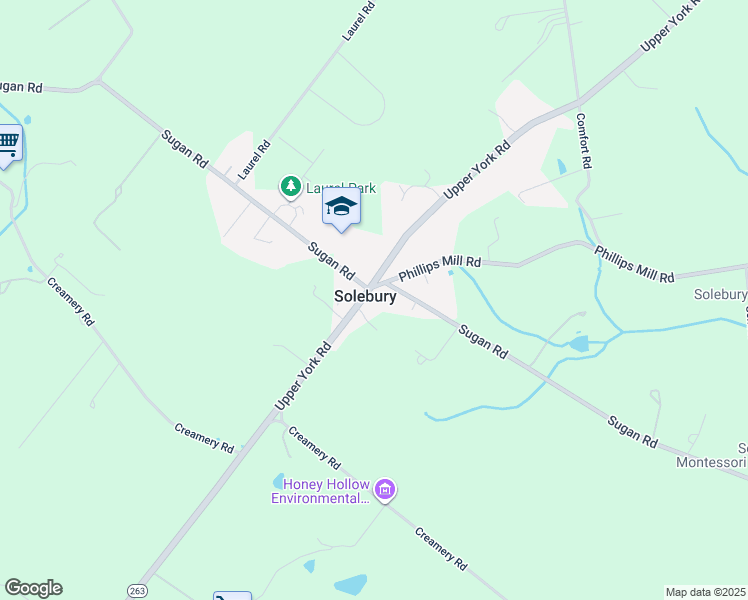 map of restaurants, bars, coffee shops, grocery stores, and more near 6588 Upper York Road in New Hope