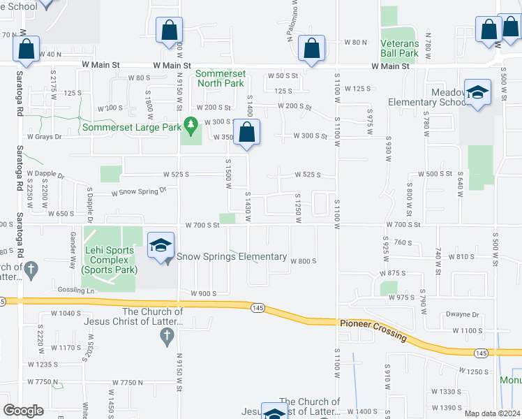 map of restaurants, bars, coffee shops, grocery stores, and more near 1371 West 650 South in Lehi