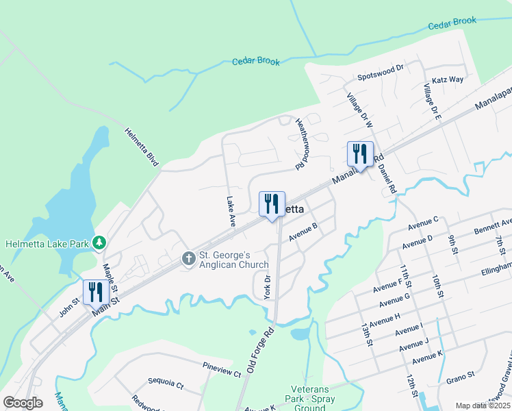 map of restaurants, bars, coffee shops, grocery stores, and more near 101 Raintree Court in Helmetta