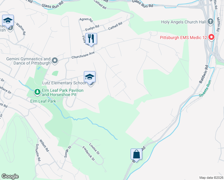 map of restaurants, bars, coffee shops, grocery stores, and more near 231 Pinchtown Road in Pittsburgh