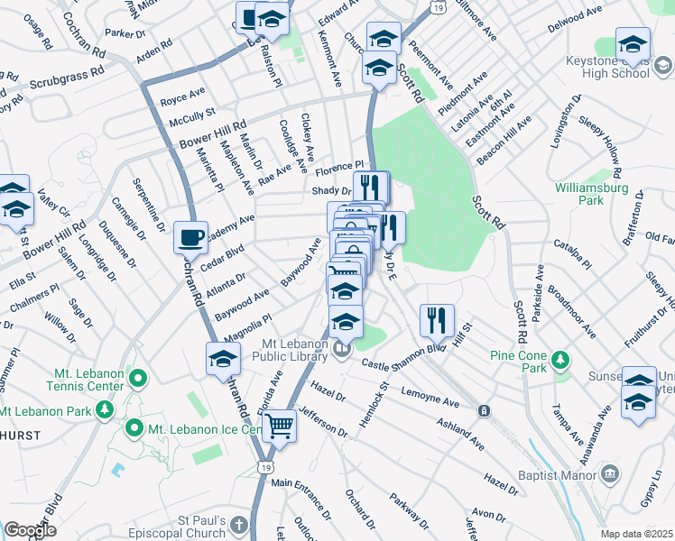 map of restaurants, bars, coffee shops, grocery stores, and more near 705 Florida Avenue in Pittsburgh