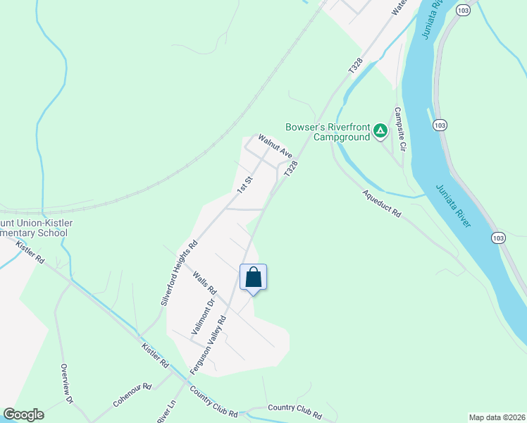 map of restaurants, bars, coffee shops, grocery stores, and more near Ferguson Valley Road in Mifflin County