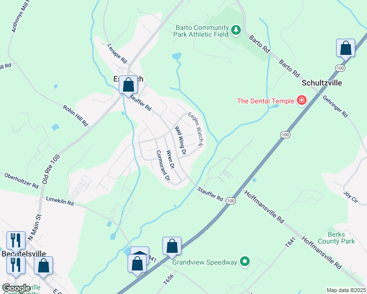 map of restaurants, bars, coffee shops, grocery stores, and more near 31 Eagles Watch North in Bechtelsville