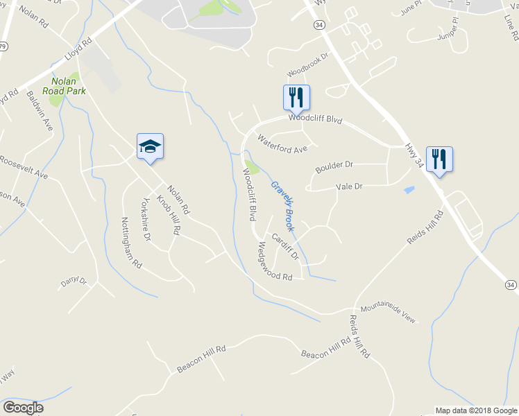 map of restaurants, bars, coffee shops, grocery stores, and more near 222 Woodcliff Boulevard in Marlboro Township
