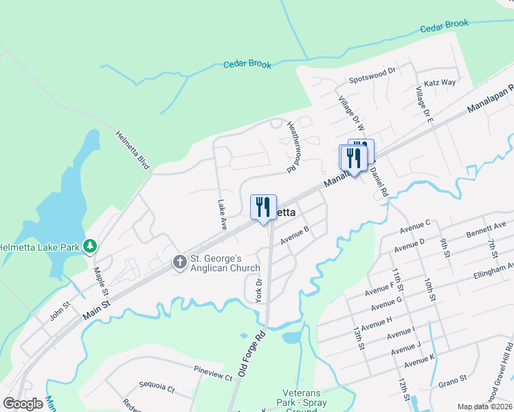 map of restaurants, bars, coffee shops, grocery stores, and more near 101 Raintree Court in Helmetta