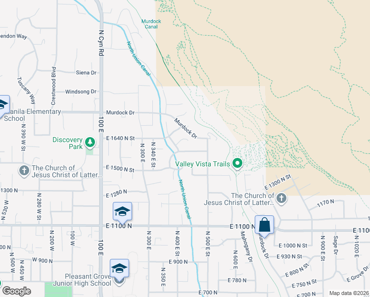 map of restaurants, bars, coffee shops, grocery stores, and more near 415 East 1560 North in Pleasant Grove