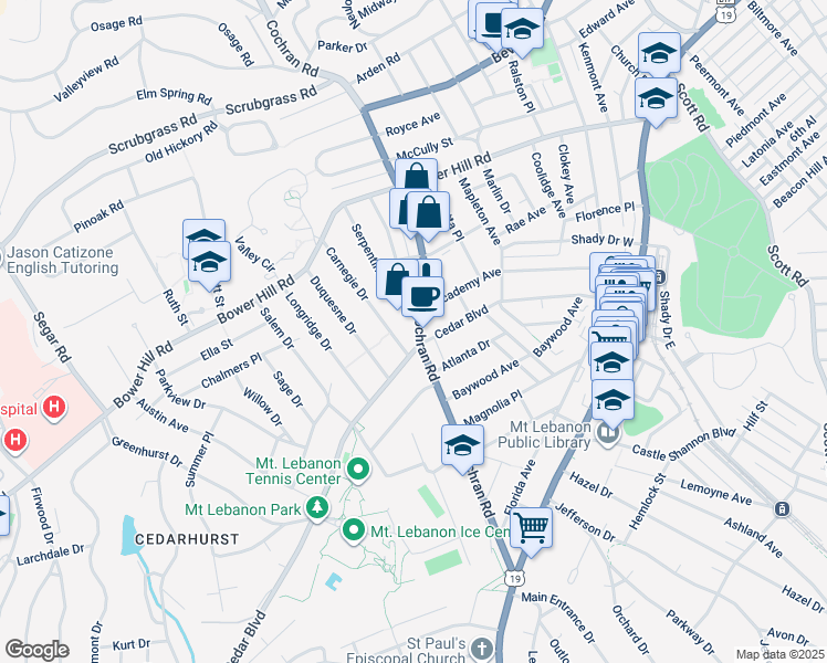 map of restaurants, bars, coffee shops, grocery stores, and more near 514 Carnegie Drive in Pittsburgh