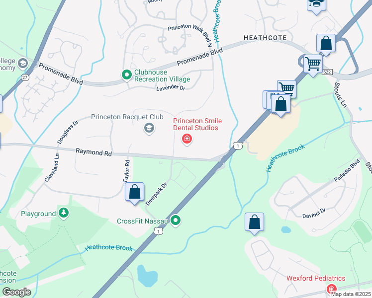 map of restaurants, bars, coffee shops, grocery stores, and more near 138 Raymond Road in Princeton
