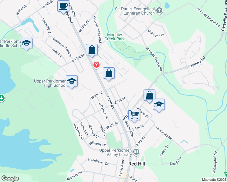 map of restaurants, bars, coffee shops, grocery stores, and more near 712 Main Street in Red Hill