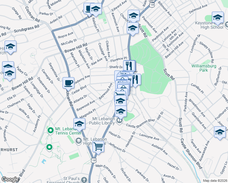 map of restaurants, bars, coffee shops, grocery stores, and more near 674 Florida Avenue in Pittsburgh