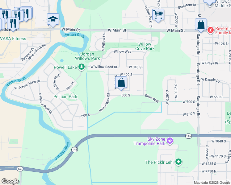 map of restaurants, bars, coffee shops, grocery stores, and more near 502 South 3040 West in Lehi