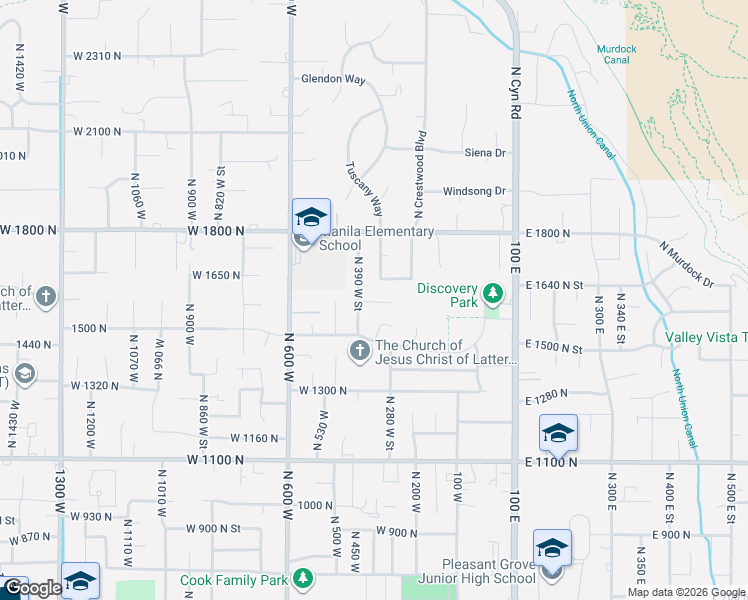 map of restaurants, bars, coffee shops, grocery stores, and more near 302 West 1570 North in Pleasant Grove