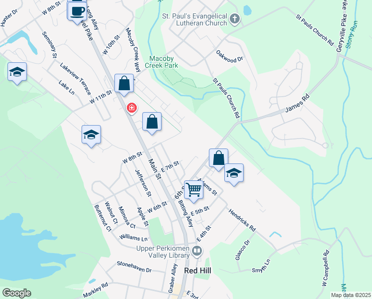 map of restaurants, bars, coffee shops, grocery stores, and more near 331 East 6th Street in Red Hill