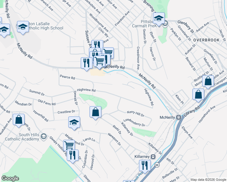 map of restaurants, bars, coffee shops, grocery stores, and more near 731 Rose Lane in Pittsburgh