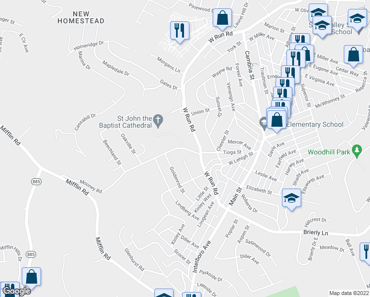 map of restaurants, bars, coffee shops, grocery stores, and more near 4770 Hamilton Road in Munhall