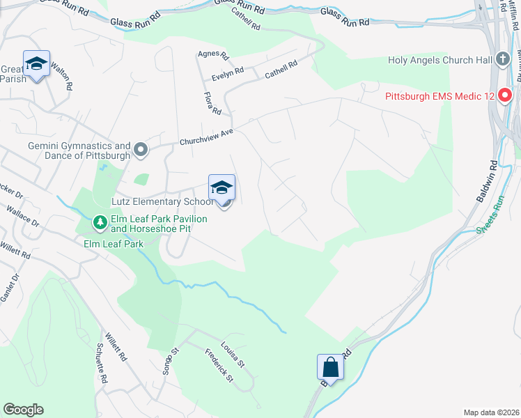 map of restaurants, bars, coffee shops, grocery stores, and more near 135 Norine Drive in Pittsburgh