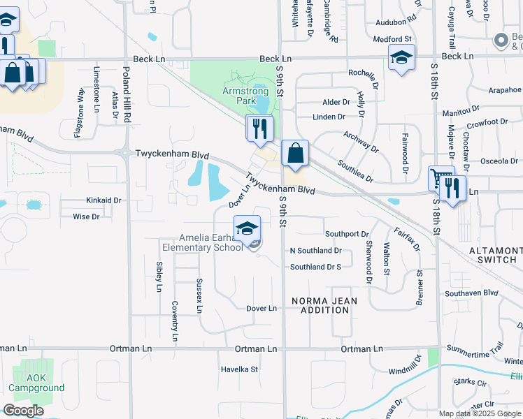 map of restaurants, bars, coffee shops, grocery stores, and more near 3103 Dover Ln in Lafayette