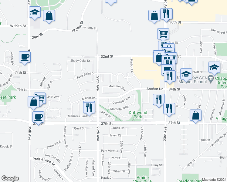 map of restaurants, bars, coffee shops, grocery stores, and more near 2727 Chesapeake Bay in Evans