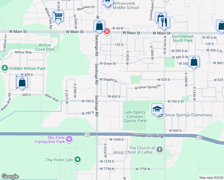 map of restaurants, bars, coffee shops, grocery stores, and more near 592 South 2150 West in Lehi