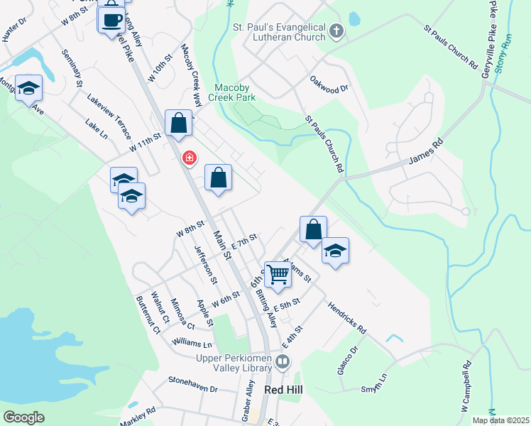 map of restaurants, bars, coffee shops, grocery stores, and more near 331 East 6th Street in Red Hill