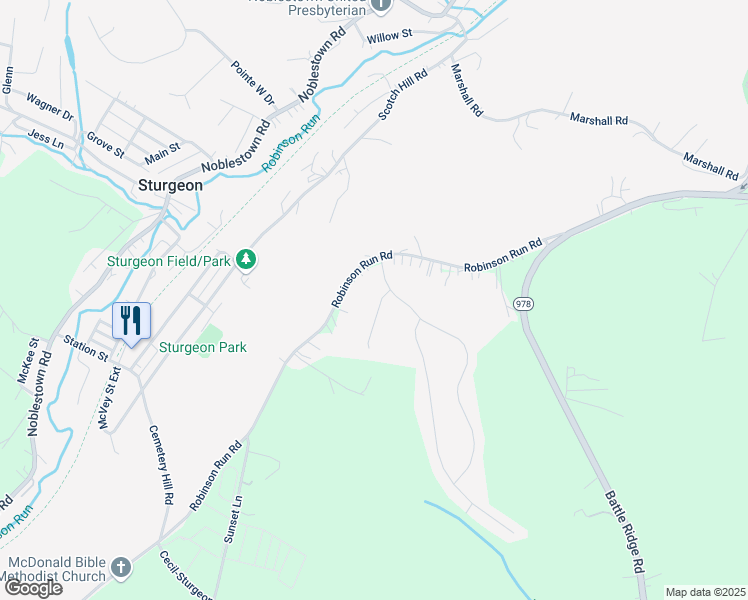 map of restaurants, bars, coffee shops, grocery stores, and more near 1001 Granite Drive in McDonald