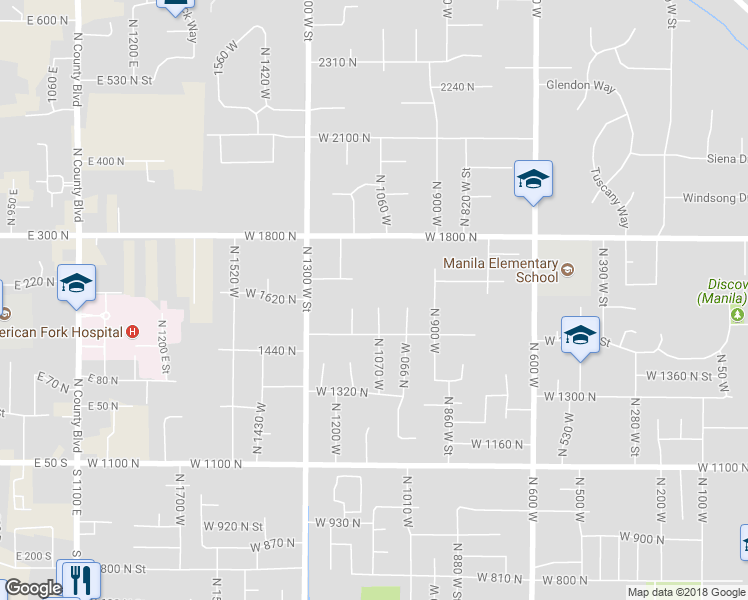 map of restaurants, bars, coffee shops, grocery stores, and more near 1597 North 1070 West in Pleasant Grove