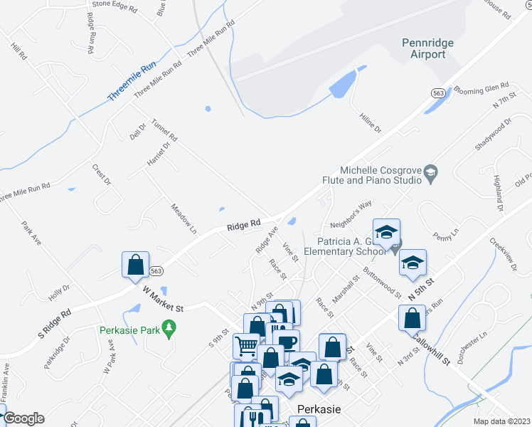 map of restaurants, bars, coffee shops, grocery stores, and more near 1216 Tunnel Road in Perkasie