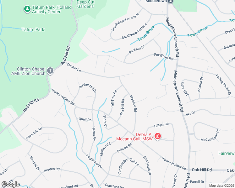 map of restaurants, bars, coffee shops, grocery stores, and more near 44 Tall Tree Road in Middletown Township