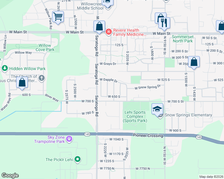 map of restaurants, bars, coffee shops, grocery stores, and more near 592 South 2150 West in Lehi