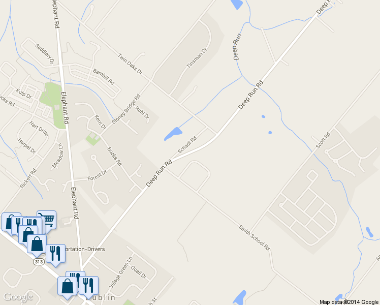 map of restaurants, bars, coffee shops, grocery stores, and more near 344 Deep Run Road in Perkasie